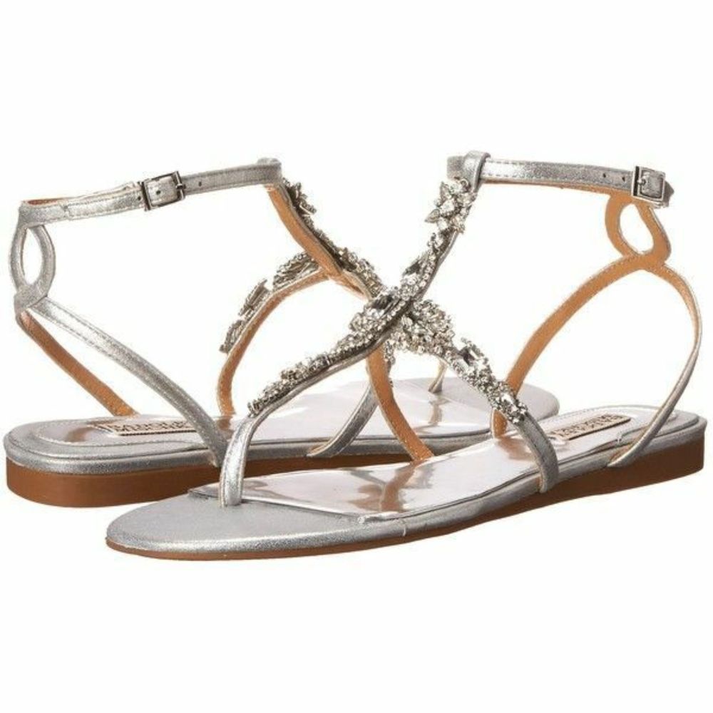 Badgley Mischka Melinda II Embellished Crystal Evening Sandals w/ bag | Silver 7